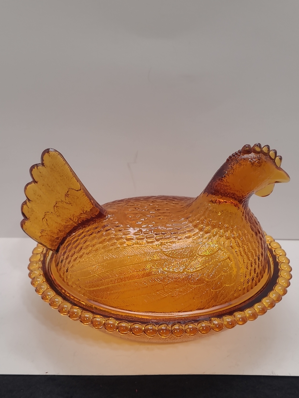 Vintage Indian Glass Golden Amber Hen on a Nest